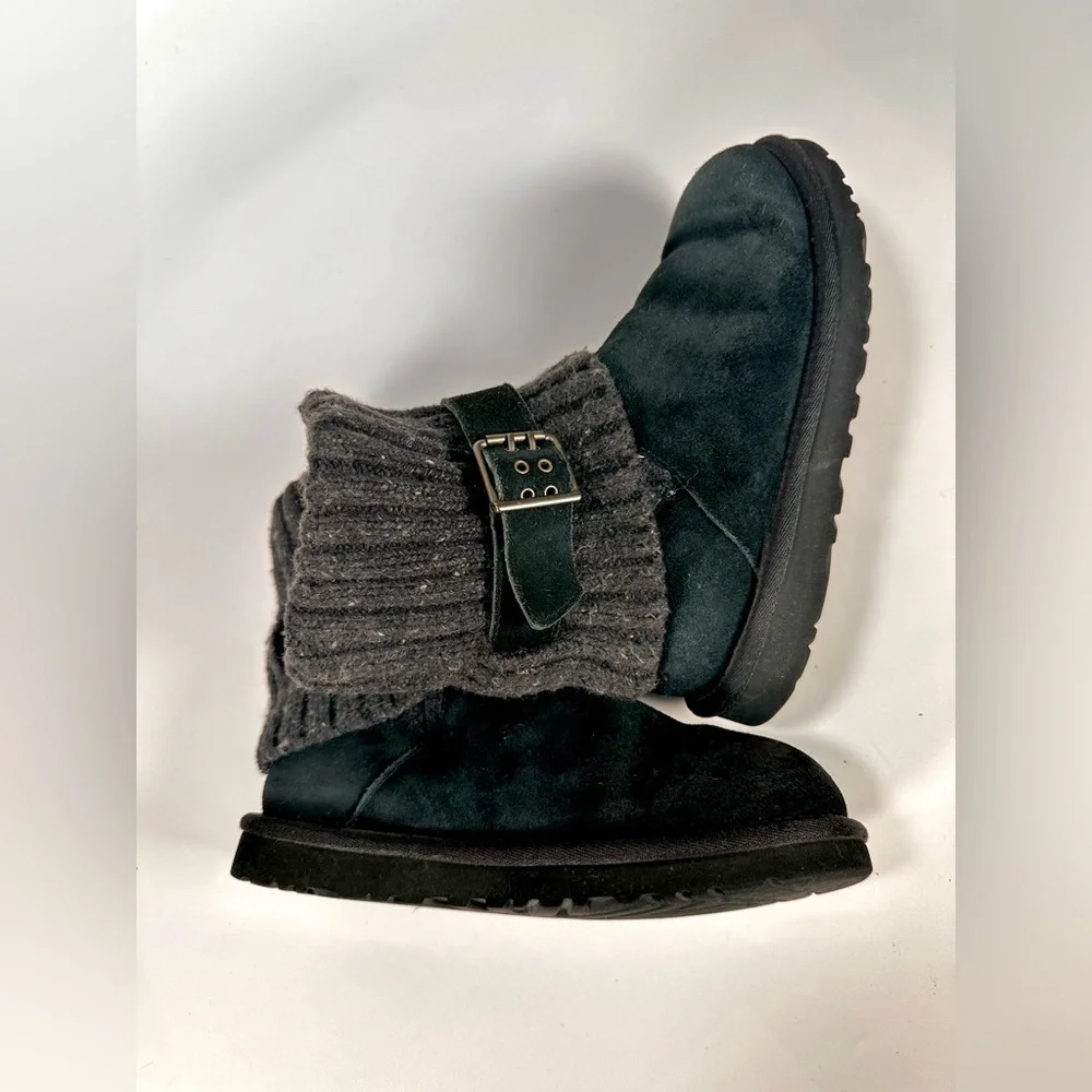 UGG Black Australia Cambridge Suede Boots with Knit Cuffs